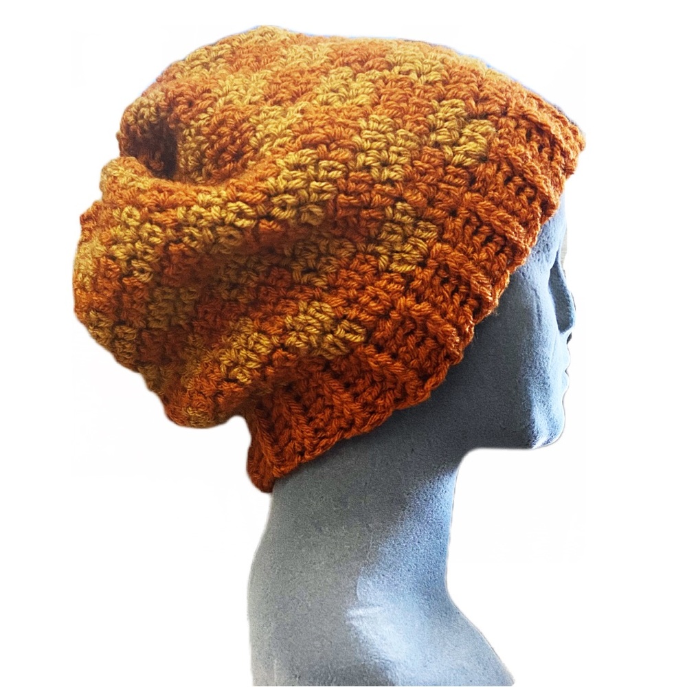 Hat Checkerboard Brown Gold Beanie Winter Fall Autumn Boho Skater Hippie Punk